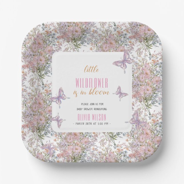 Little wildflower is in bloom baby shower paper plate (Front)