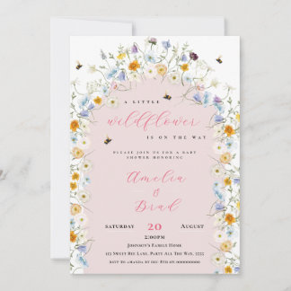Little Wildflower is on her Way Baby Shower Pink  Invitation