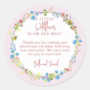 Little Wildflower Is On Her Way Thank You          Classic Round Sticker