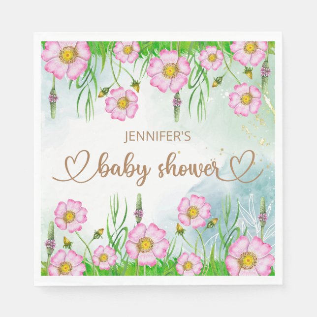 Little Wildflower Is On The Way Baby Shower Napkin (Front)