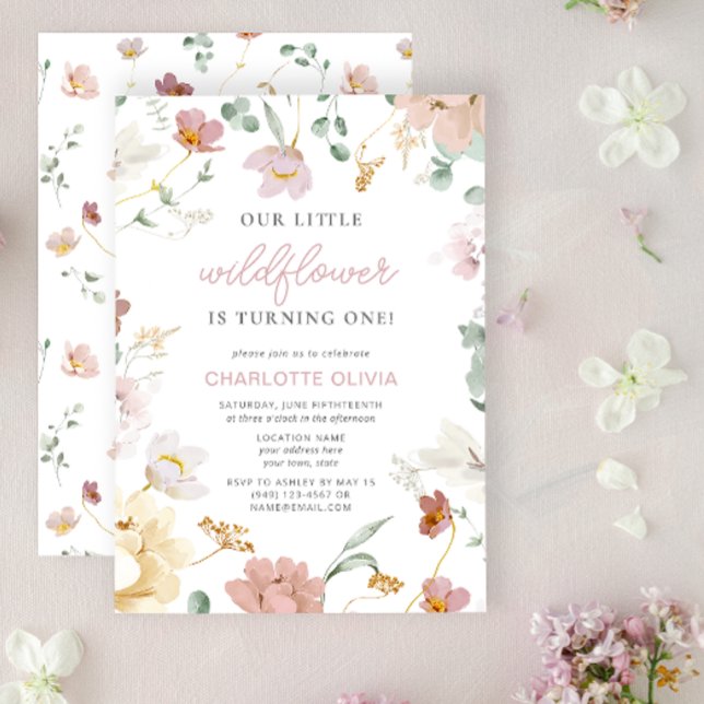 Little Wildflower is Turning One Birthday Invitation (Easily personalize this 1st Birthday Invitation with your details for a very special event)
