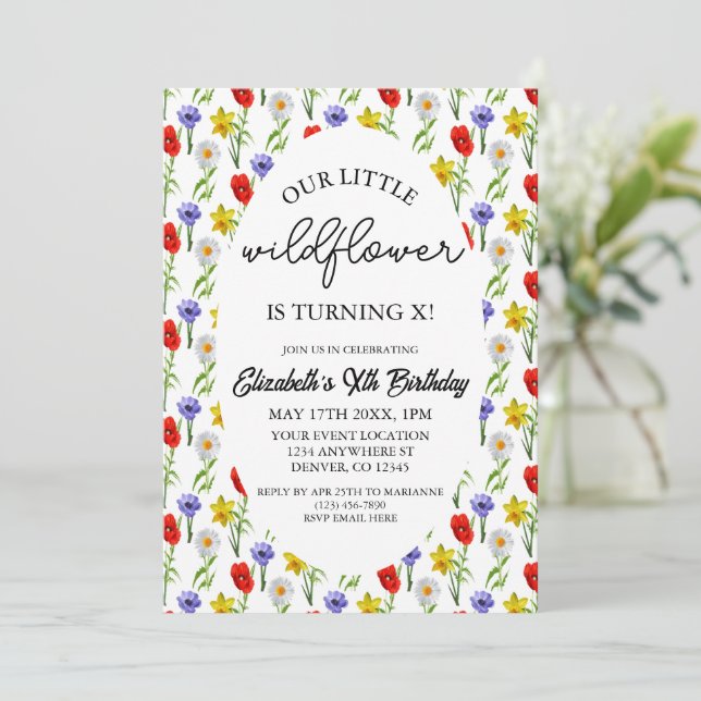 Little Wildflower Kids Girl Birthday Invitation (Standing Front)