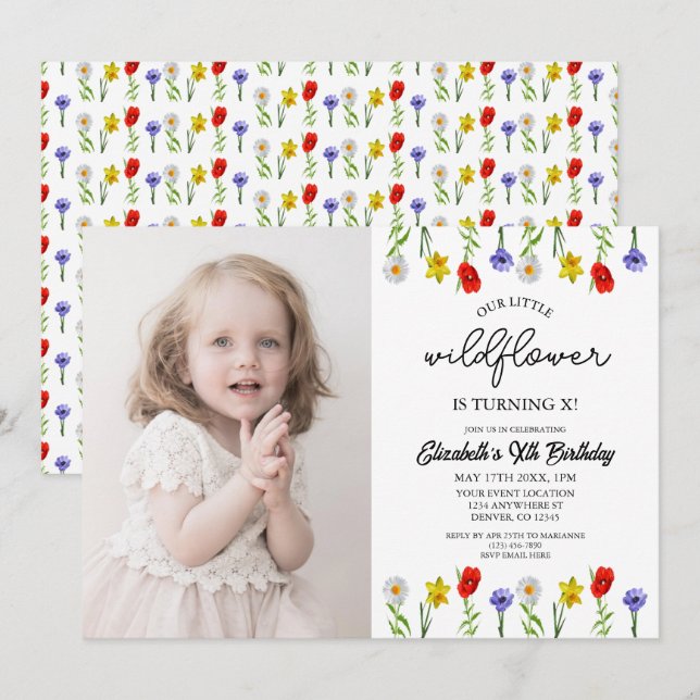 Little Wildflower Kids Girl Birthday Invitation (Front/Back)
