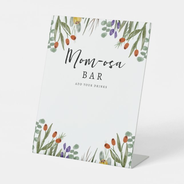 Little Wildflower Mum-osa Bar Baby Shower Pedestal Sign (Front)