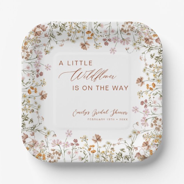 Little Wildflower on the Way Baby Shower Paper Plate (Front)