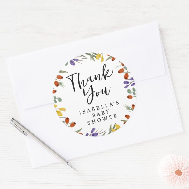 Little Wildflower On The Way Fall Baby Shower Classic Round Sticker (Envelope)