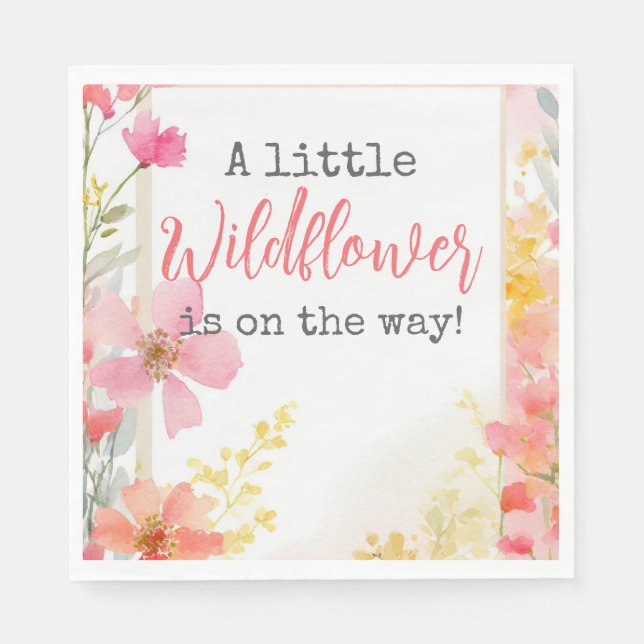 Little Wildflower Peach Flower Floral Baby Shower  Napkin (Front)