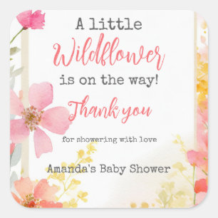 Little Wildflower Peach Flower Floral Baby Shower  Square Sticker