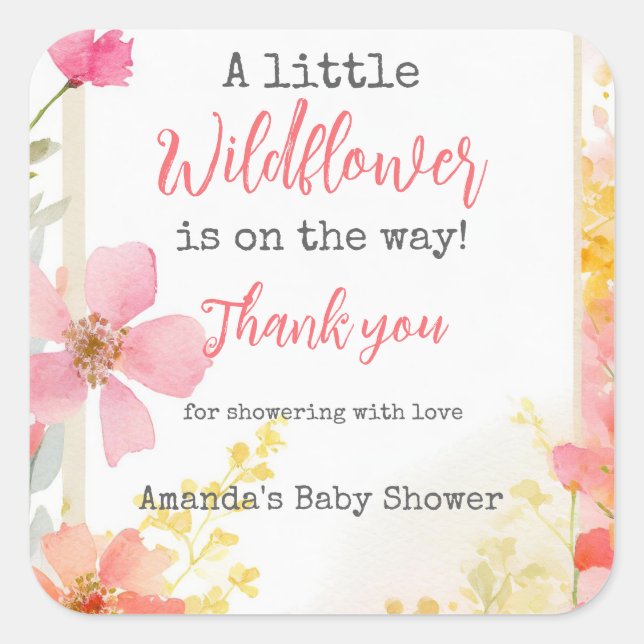 Little Wildflower Peach Flower Floral Baby Shower  Square Sticker (Front)