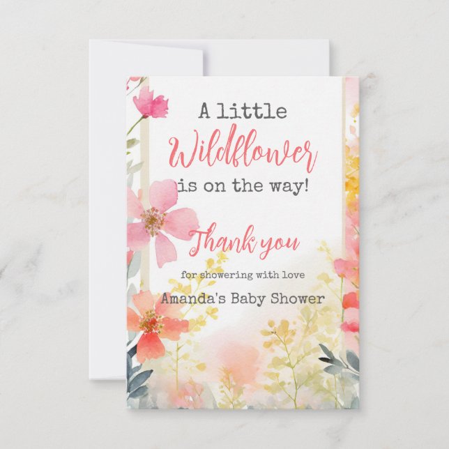 Little Wildflower Peach Flower Floral Baby Shower  Thank You Card (Front)