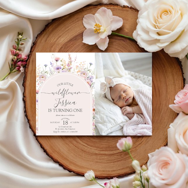 Little Wildflower Photo 1st Birthday Invite (Creator Uploaded)