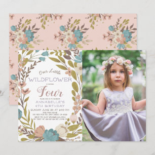 Little Wildflower Photo Birthday Invitation