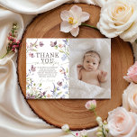 Little Wildflower Photo Thank You Card<br><div class="desc">A beautiful way to say thank you! This photo card features a soft wildflower and butterfly design. Add your favorite photo from the birthday party to create a lasting memory for your guests. Perfect for a "Little Wildflower" themed 1st birthday. High-quality watercolor art with a personalized touch.</div>