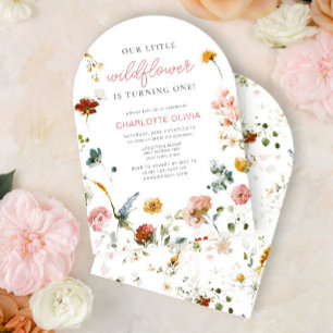 Little Wildflower Pink Baby Girl Birthday Invitation