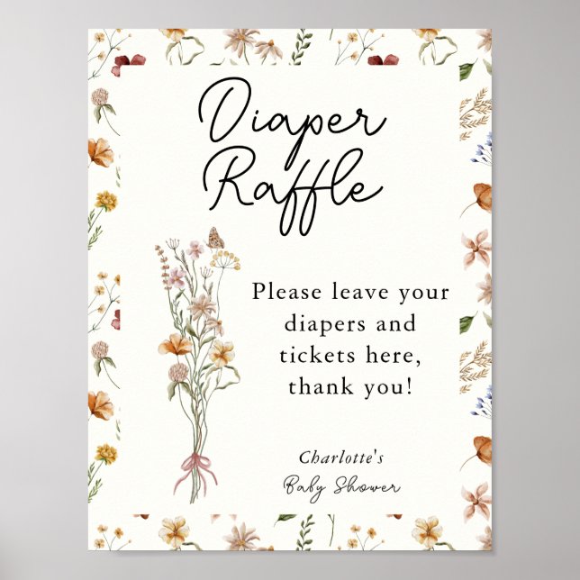Little Wildflower Pink Baby Shower Diaper Raffle Poster (Front)
