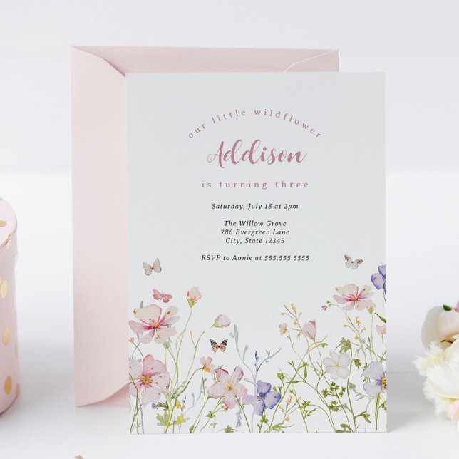 Little Wildflower Pink Floral Birthday Invitation (Creator Uploaded)