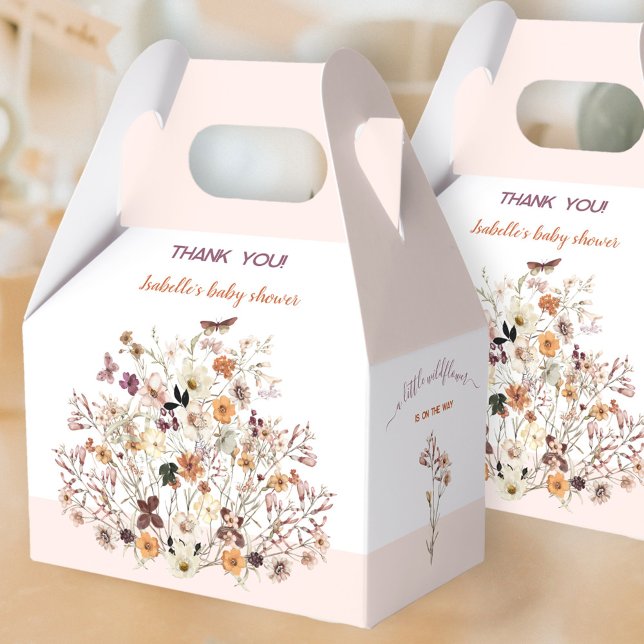 Little Wildflower Pink Floral Girl Baby Shower  Favour Box (Little Wildflower Favor Box - You can choose from 3 sizes by clicking on the STYLE dropbox.)