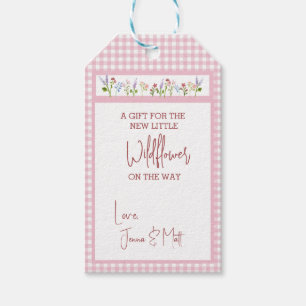 Little Wildflower Pink Gingham Check Baby Shower Gift Tags