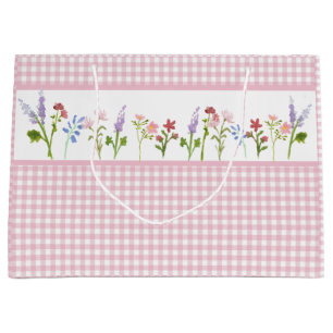 Little Wildflower Pink Gingham Check Gift Bag