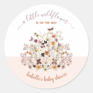 Little Wildflower Pink Girl Baby Shower Stickers