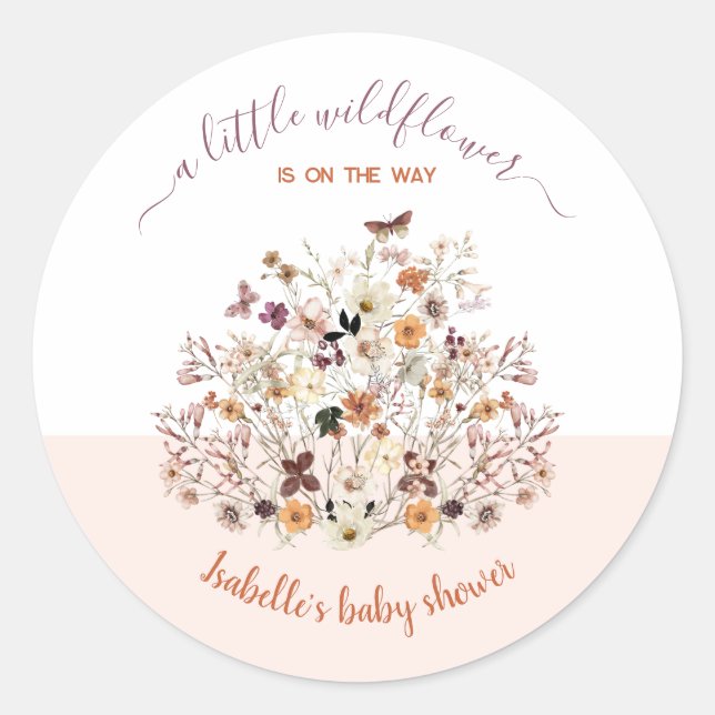 Little Wildflower Pink Girl Baby Shower Stickers (Front)
