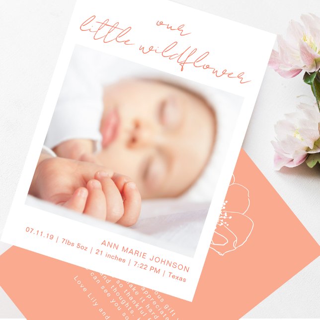 Little Wildflower Pink Handwritten New Baby Thank You Card (Creator Uploaded)