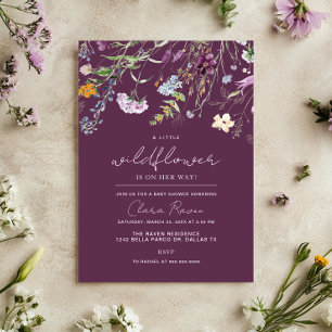 Little Wildflower Plum Purple Floral Baby Shower Invitation