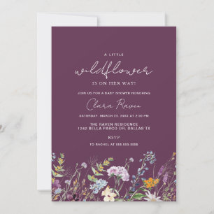 Little Wildflower Plum Purple Flower Baby Shower Invitation