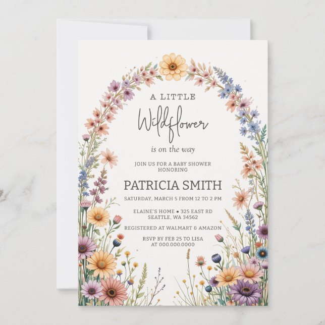 Little Wildflower Pretty Baby Girl Baby Shower Invitation (Front)