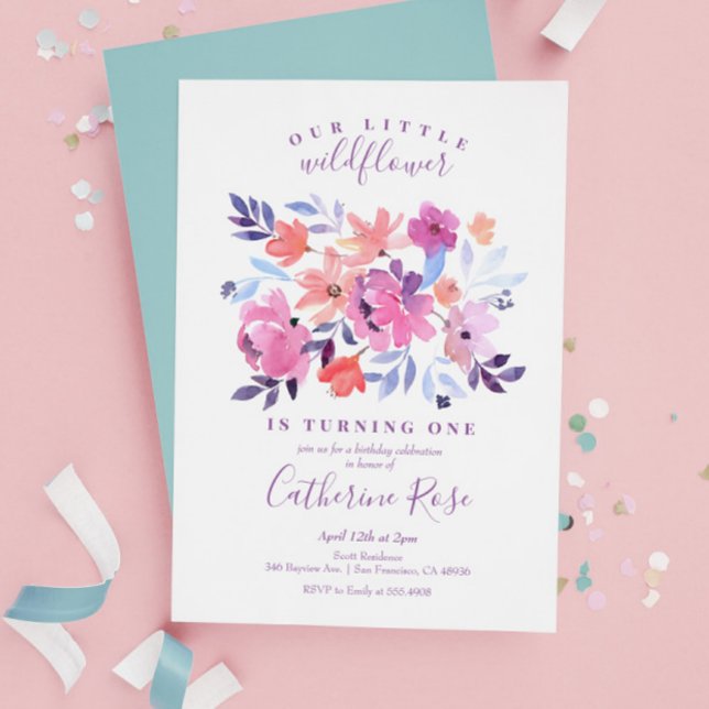 Little Wildflower Purple Floral Girl Birthday Invitation (Creator Uploaded)