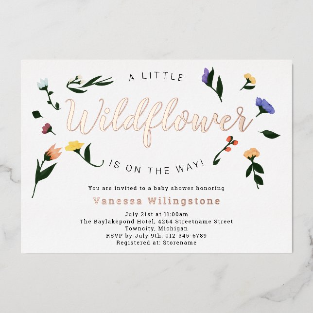 Little Wildflower Rose Gold Floral Baby Shower (Front)