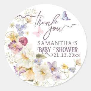Little Wildflower rustic purple Baby Shower Thank Classic Round Sticker