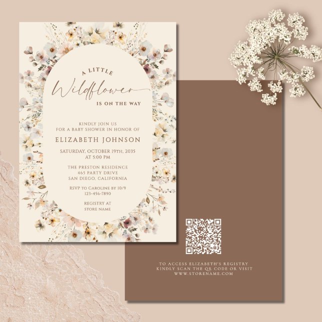 Little Wildflower Rustic QR Code Baby Shower  Invitation (Creator Uploaded)