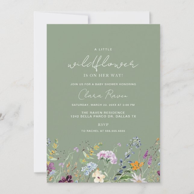 Little Wildflower Sage Flower Baby Shower Invitation (Front)