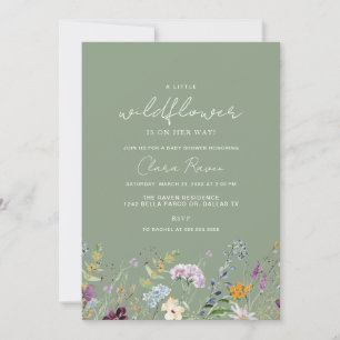 Little Wildflower Sage Flower Baby Shower Invitation
