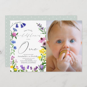 Little Wildflower Script 1st Birthday Photo Invitation