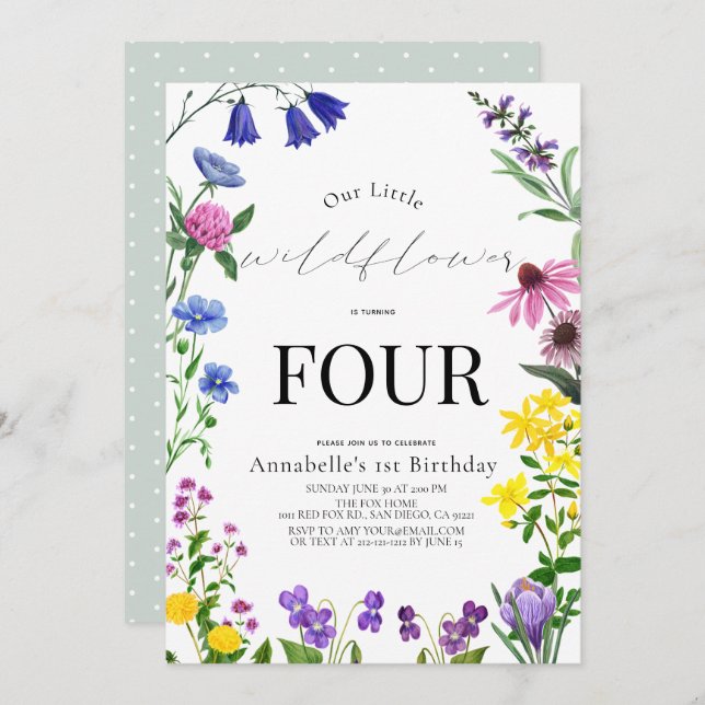 Little Wildflower Script Birthday Invitation (Front/Back)
