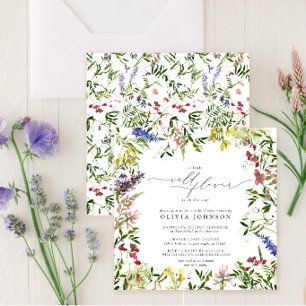 Little Wildflower Script Girl Floral Baby Shower Invitation