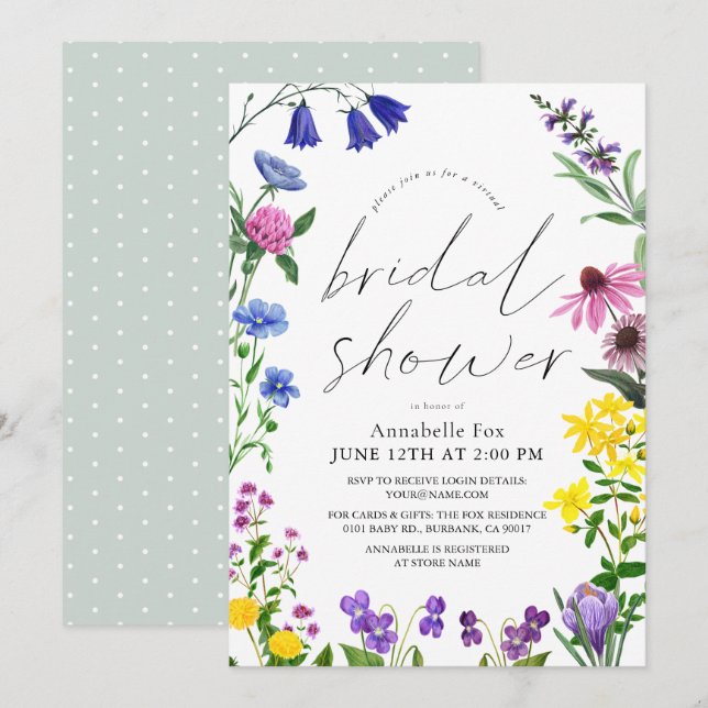 Little Wildflower Script Virtual Bridal Shower Invitation (Front/Back)