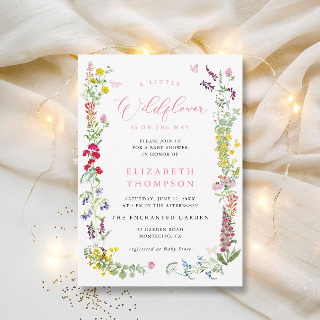 Little Wildflower Soft Floral Girl Baby Shower Invitation (a little wildflower is on the way baby shower invitation feminine watercolor elegant calligraphy )