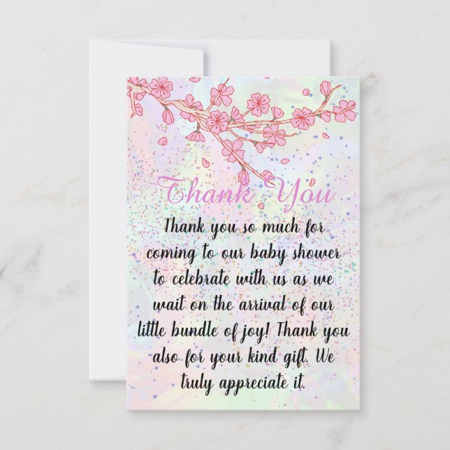 Little Wildflower Soft Pink Girl Baby Shower  Thank You Card (Front)