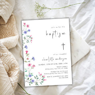 Little Wildflower Spring Cross Christening Baptism Invitation