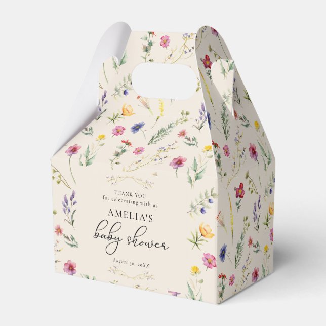 Little Wildflower Spring Floral Beige Baby Shower Favour Box (Back Side)