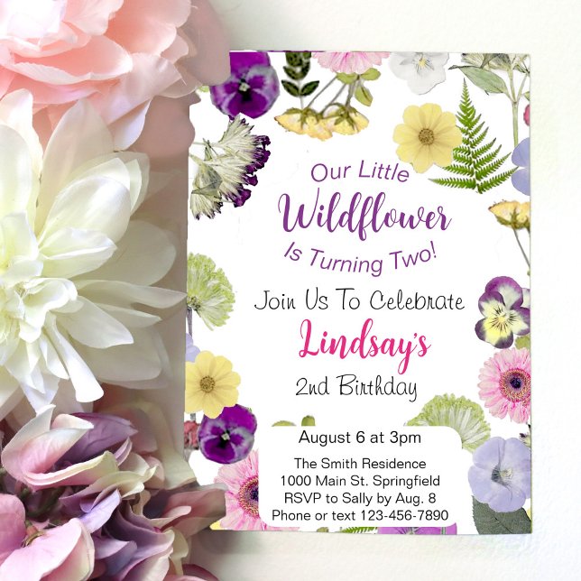 Little Wildflower Themed 2nd Birthday Invitation (Creator Uploaded)