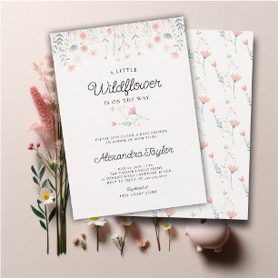 Little Wildflower Tiny Coral Teal Baby Girl Shower Invitation