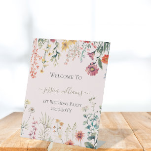 Little Wildflower Turning One 1st Birthday Welcome Pedestal Sign