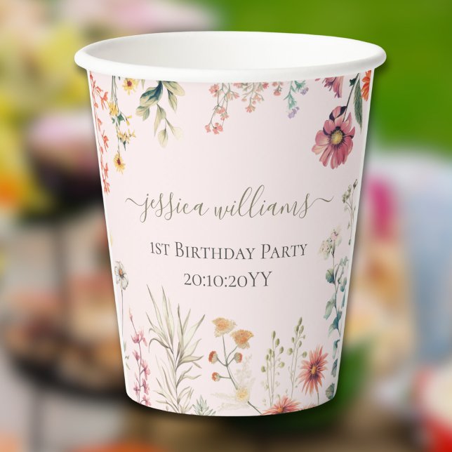 Little Wildflower Turning One Pretty 1st Birthday  Paper Cups (Creator Uploaded)