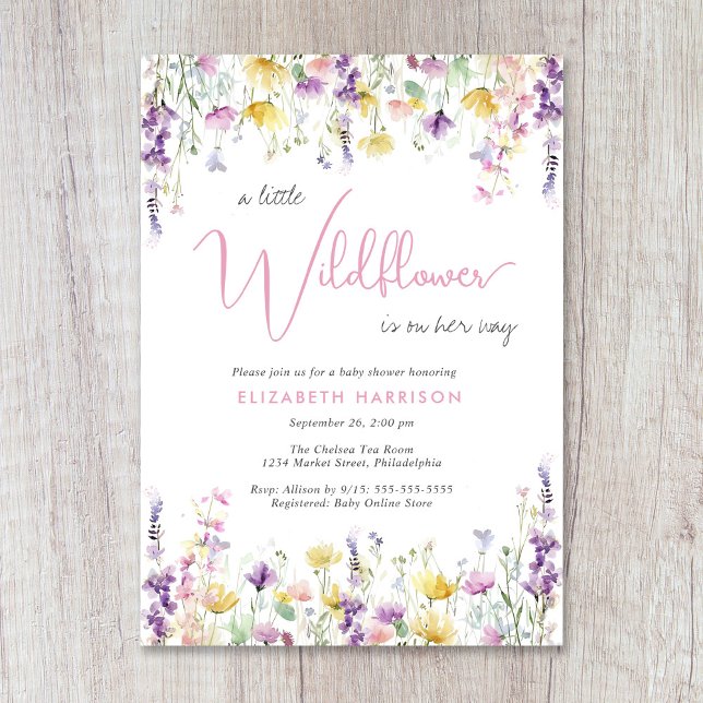 Little Wildflower Watercolor Baby Girl Shower Invitation (Little Wildflower Watercolor Baby Girl Shower Invitation)