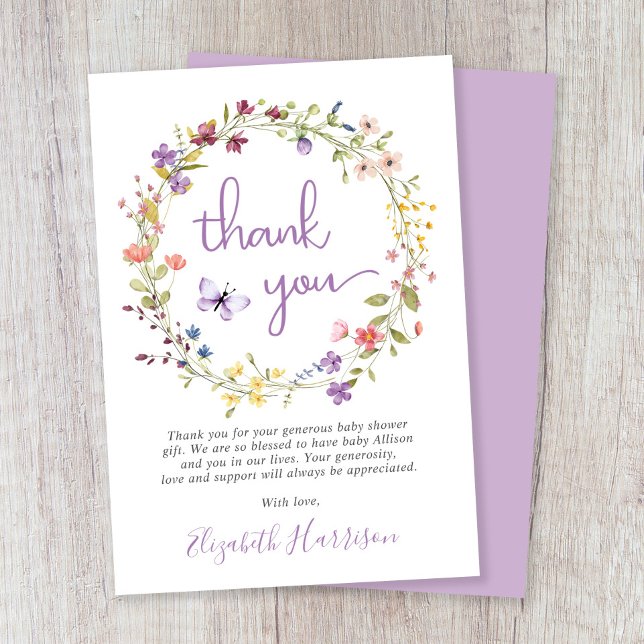 Little Wildflower Watercolor Baby Girl Shower Thank You Card (Creator Uploaded)