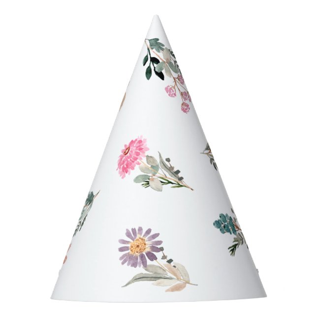 Little Wildflower Watercolor Party Hat (Front)